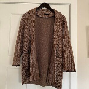 J. Crew Chevron Sophie Open Front Sweater Blazer in Heather Coffee Khaki Small